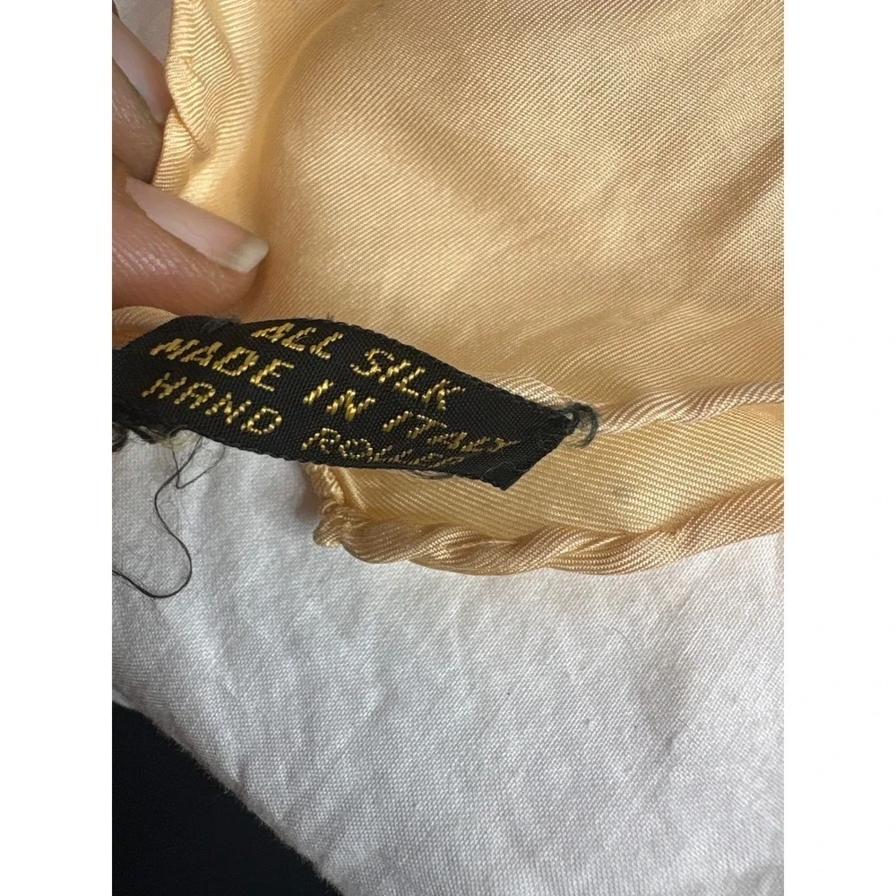 3 Vintage Silk Scarf Set Black Gold Beige Hand Italy Made Polyester